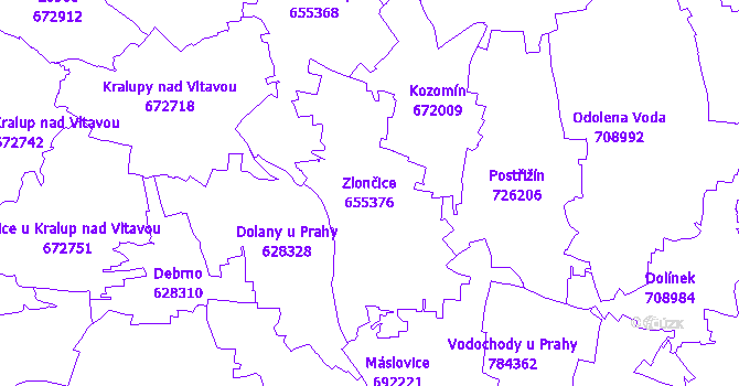 Katastrální mapa Zlončice - přehledová mapa katastrálního území