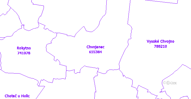 Katastrální mapa Chvojenec - přehledová mapa katastrálního území