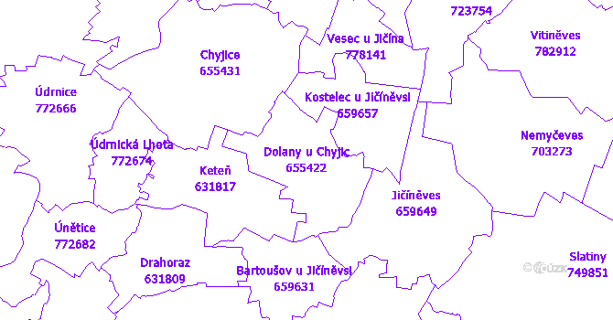 Katastrální mapa Dolany u Chyjic - přehledová mapa katastrálního území