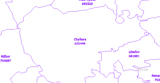 Katastrální mapa Chyňava - přehledová mapa katastrálního území