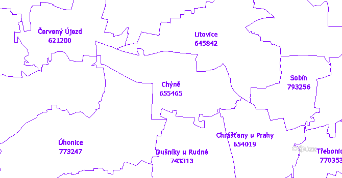 Katastrální mapa Chýně - přehledová mapa katastrálního území