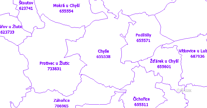 Katastrální mapa Chyše - přehledová mapa katastrálního území