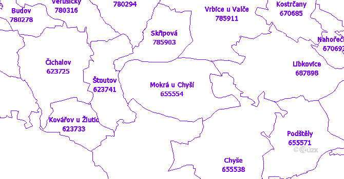 Katastrální mapa Mokrá u Chyší - přehledová mapa katastrálního území
