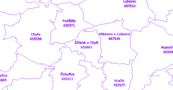 Katastrální mapa Žďárek u Chyší - přehledová mapa katastrálního území