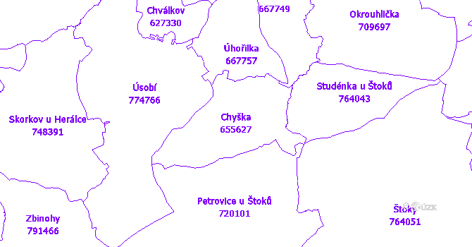 Katastrální mapa Chyška - přehledová mapa katastrálního území
