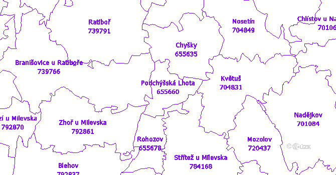 Katastrální mapa Podchýšská Lhota - přehledová mapa katastrálního území