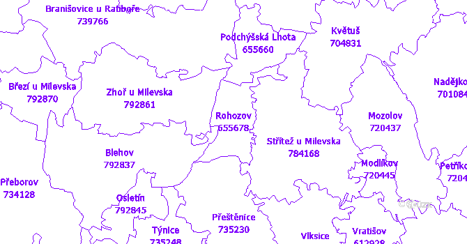 Katastrální mapa Rohozov - přehledová mapa katastrálního území