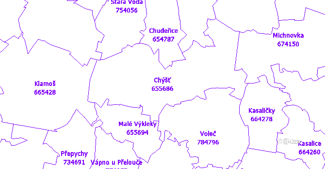Katastrální mapa Chýšť - přehledová mapa katastrálního území