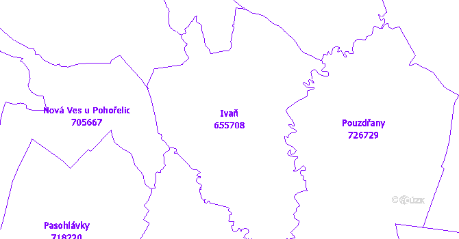 Katastrální mapa Ivaň - přehledová mapa katastrálního území