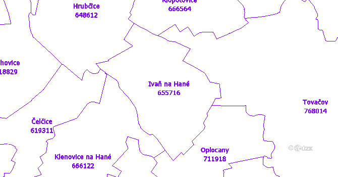 Katastrální mapa Ivaň na Hané - přehledová mapa katastrálního území
