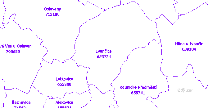 Katastrální mapa Ivančice - přehledová mapa katastrálního území