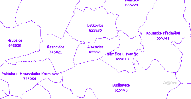 Katastrální mapa Alexovice - přehledová mapa katastrálního území