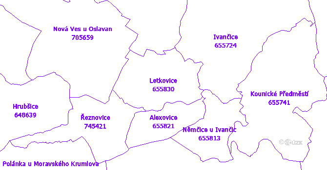 Katastrální mapa Letkovice - přehledová mapa katastrálního území