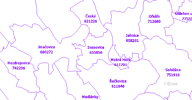 Katastrální mapa Ivanovice - přehledová mapa katastrálního území