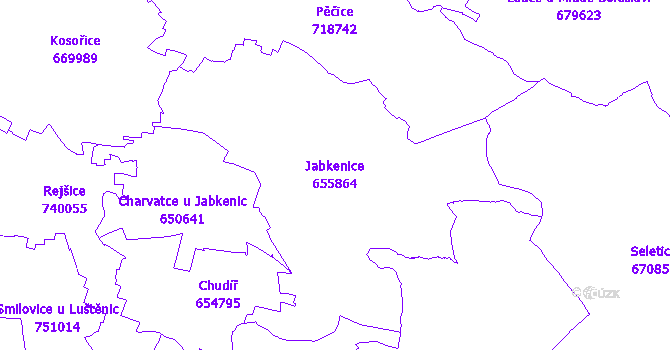Katastrální mapa Jabkenice - přehledová mapa katastrálního území