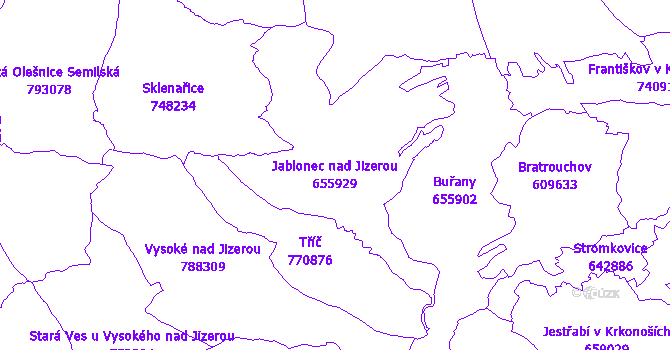 Katastrální mapa Jablonec nad Jizerou - přehledová mapa katastrálního území
