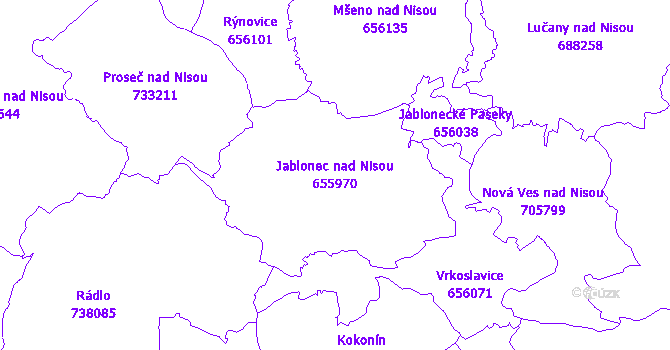 Katastrální mapa Jablonec nad Nisou - přehledová mapa katastrálního území
