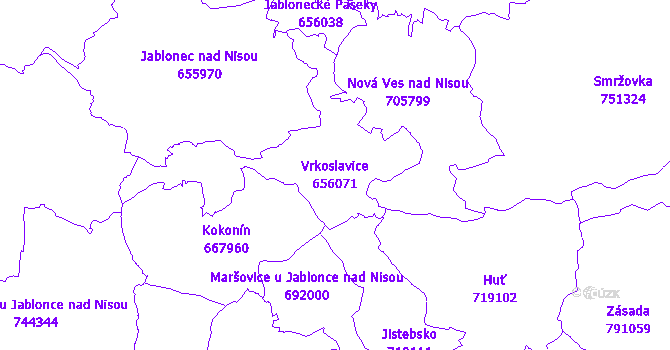Katastrální mapa Vrkoslavice - přehledová mapa katastrálního území