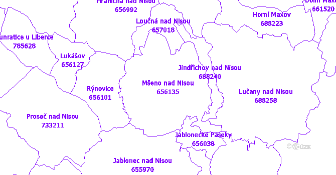 Katastrální mapa Mšeno nad Nisou - přehledová mapa katastrálního území