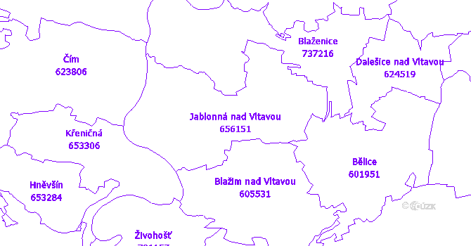 Katastrální mapa Jablonná nad Vltavou - přehledová mapa katastrálního území