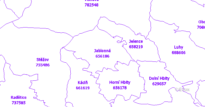 Katastrální mapa Jablonná - přehledová mapa katastrálního území