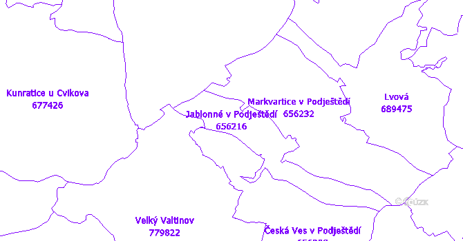 Katastrální mapa Jablonné v Podještědí - přehledová mapa katastrálního území