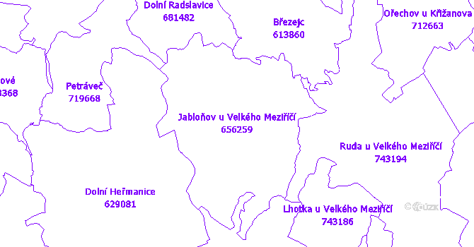 Katastrální mapa Jabloňov u Velkého Meziříčí - přehledová mapa katastrálního území