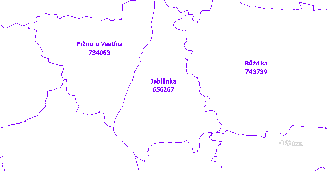 Katastrální mapa Jablůnka - přehledová mapa katastrálního území