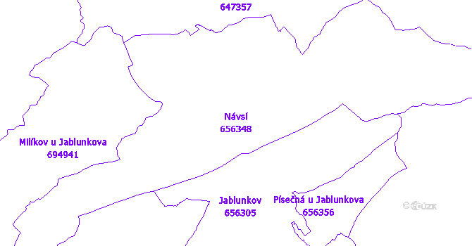 Katastrální mapa Návsí - přehledová mapa katastrálního území