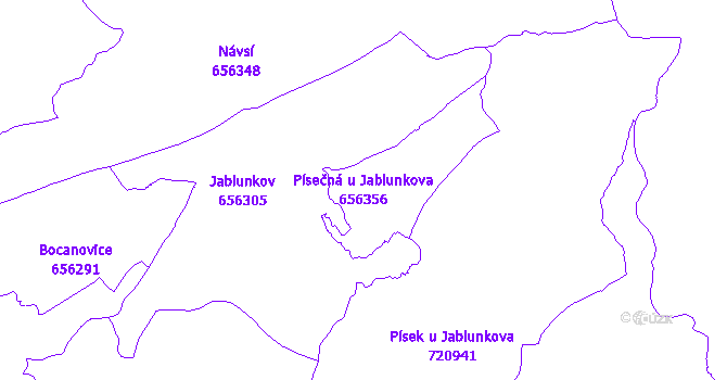 Katastrální mapa Písečná u Jablunkova - přehledová mapa katastrálního území