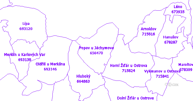 Katastrální mapa Popov u Jáchymova - přehledová mapa katastrálního území