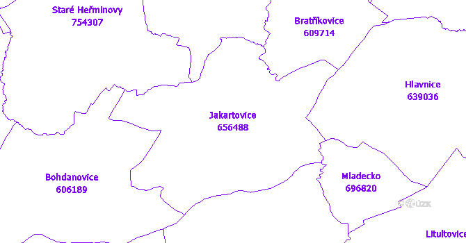Katastrální mapa Jakartovice - přehledová mapa katastrálního území