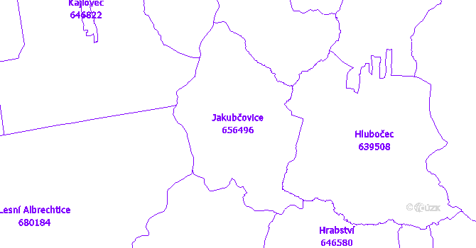 Katastrální mapa Jakubčovice - přehledová mapa katastrálního území