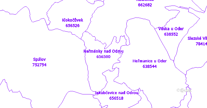Katastrální mapa Heřmánky nad Odrou - přehledová mapa katastrálního území