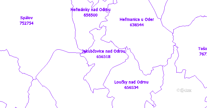 Katastrální mapa Jakubčovice nad Odrou - přehledová mapa katastrálního území