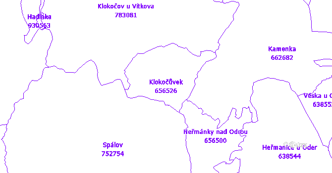 Katastrální mapa Klokočůvek - přehledová mapa katastrálního území