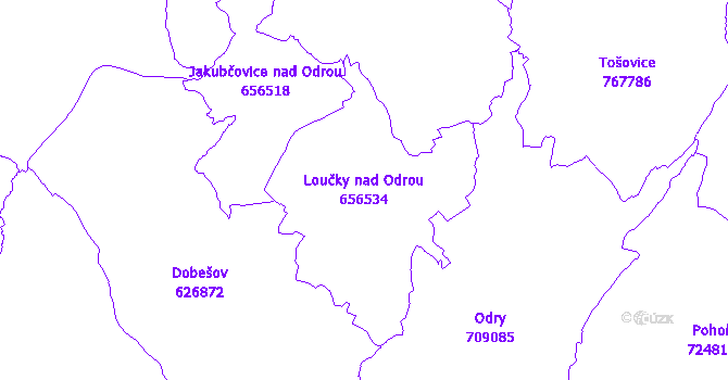 Katastrální mapa Loučky nad Odrou - přehledová mapa katastrálního území