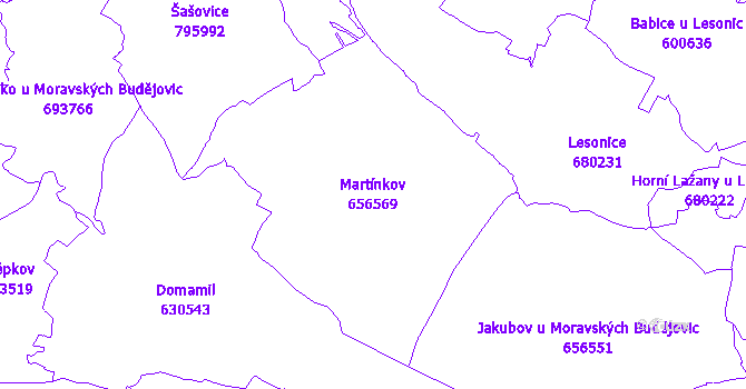 Katastrální mapa Martínkov - přehledová mapa katastrálního území