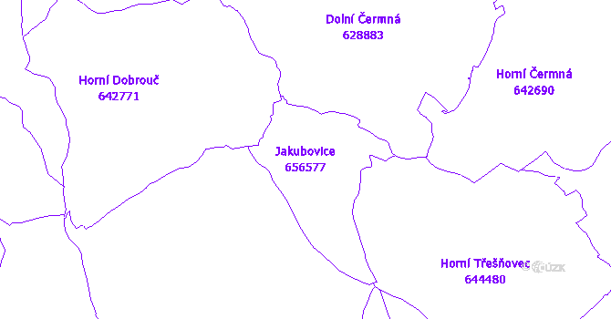 Katastrální mapa Jakubovice - přehledová mapa katastrálního území