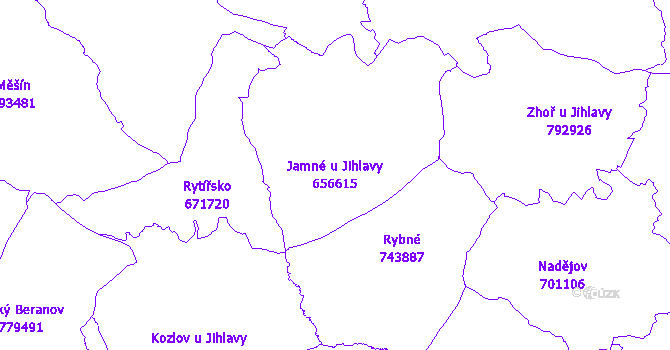 Katastrální mapa Jamné u Jihlavy - přehledová mapa katastrálního území