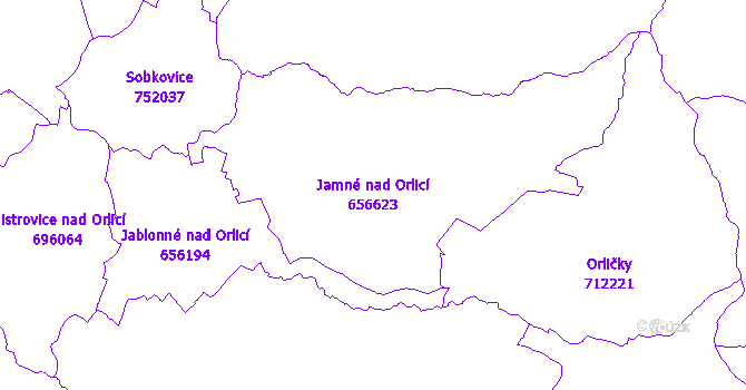 Katastrální mapa Jamné nad Orlicí - přehledová mapa katastrálního území