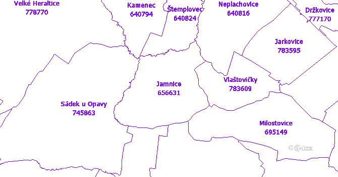 Katastrální mapa Jamnice - přehledová mapa katastrálního území