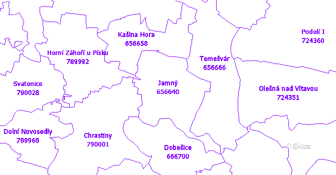 Katastrální mapa Jamný - přehledová mapa katastrálního území