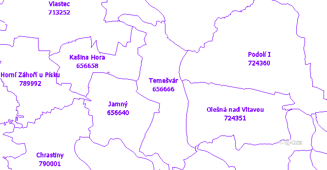 Katastrální mapa Temešvár - přehledová mapa katastrálního území