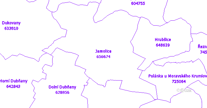 Katastrální mapa Jamolice - přehledová mapa katastrálního území