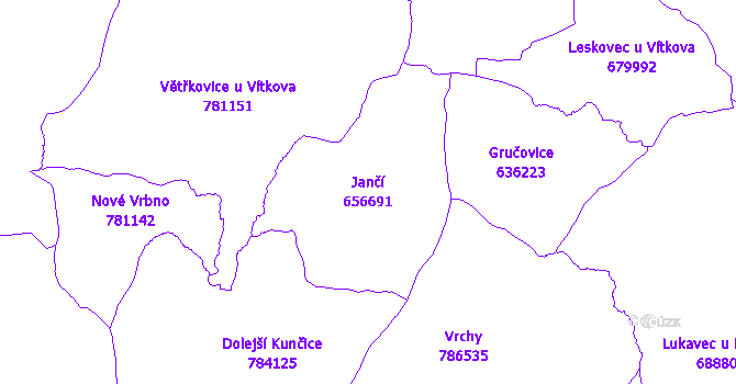 Katastrální mapa Jančí - přehledová mapa katastrálního území