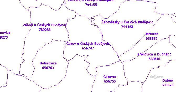 Katastrální mapa Čakov u Českých Budějovic - přehledová mapa katastrálního území