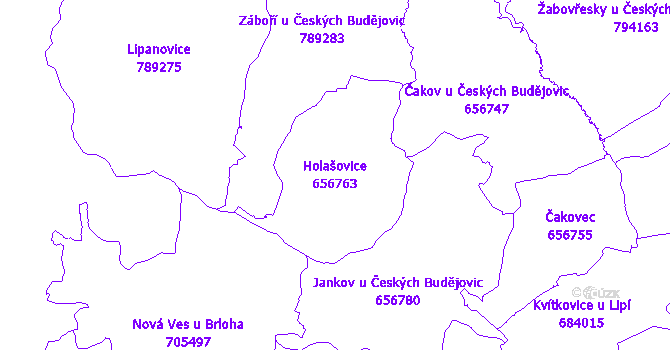 Katastrální mapa Holašovice - přehledová mapa katastrálního území