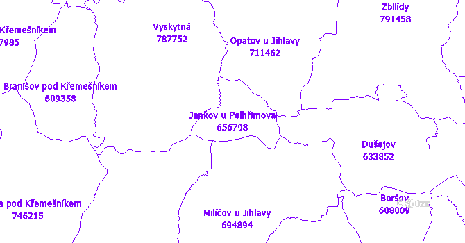 Katastrální mapa Jankov u Pelhřimova - přehledová mapa katastrálního území