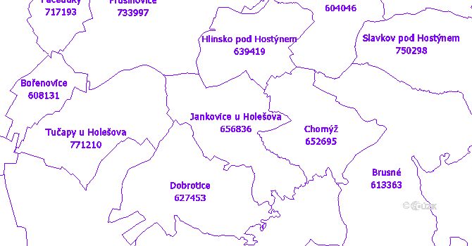 Katastrální mapa Jankovice u Holešova - přehledová mapa katastrálního území